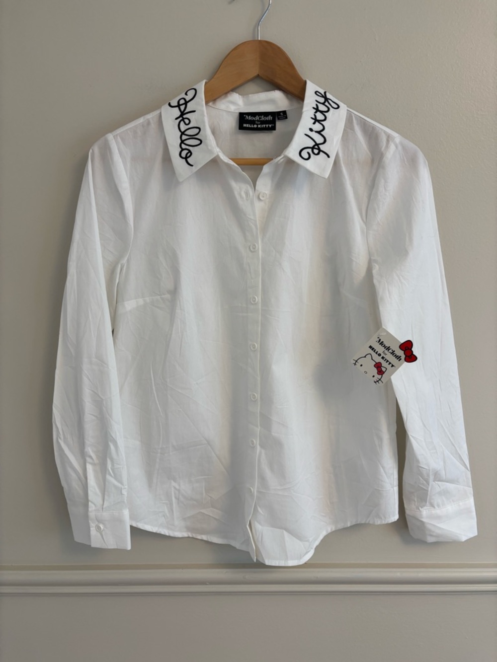 ModCloth for Hello Kitty White Shirt with Black Script Collar